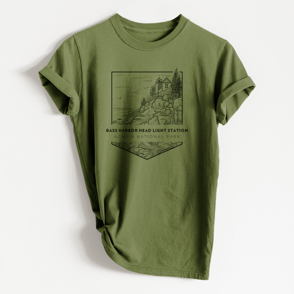 Bass Harbor Head Light Station - Acadia National Park - Heavyweight Men&#39;s 100% Organic Cotton Tee