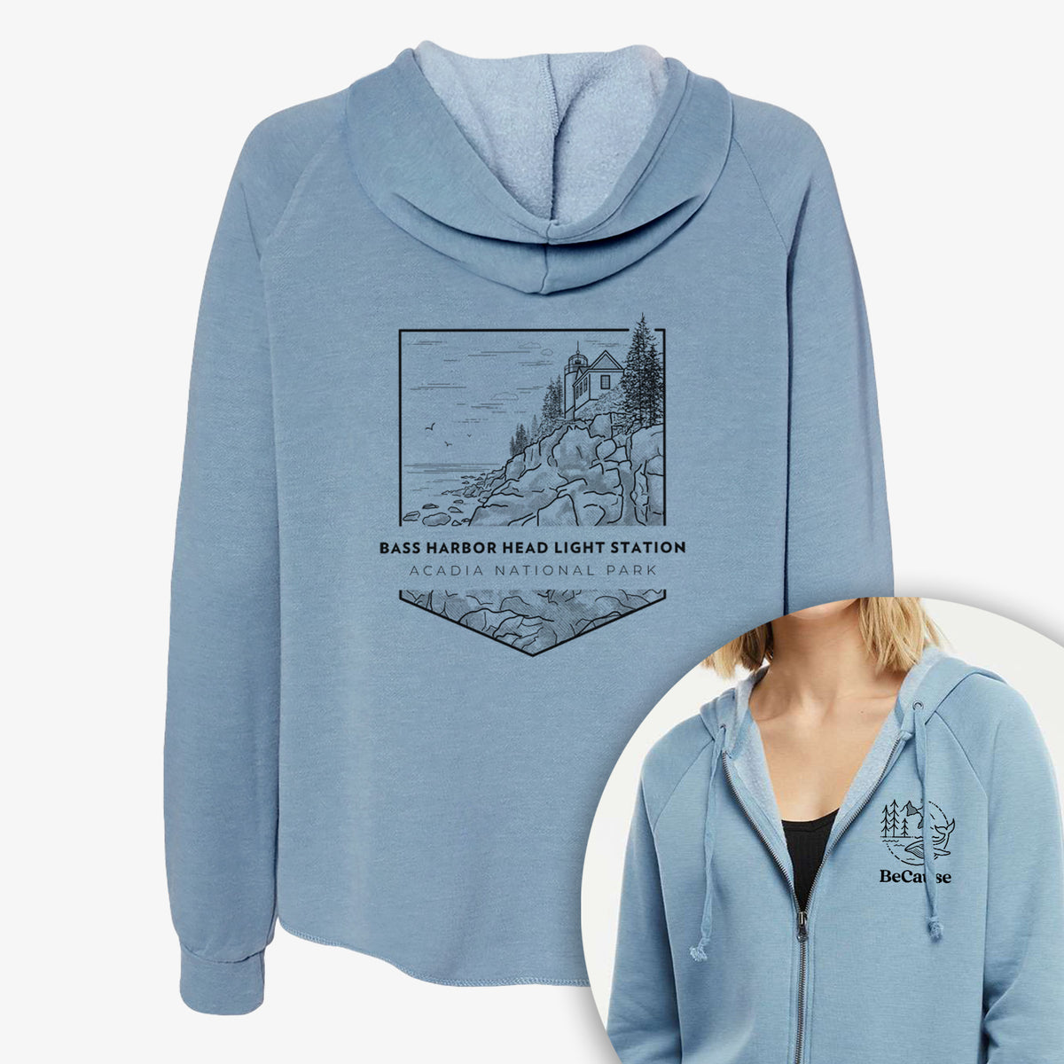 Bass Harbor Head Light Station - Acadia National Park - Women&#39;s Cali Wave Zip-Up Sweatshirt