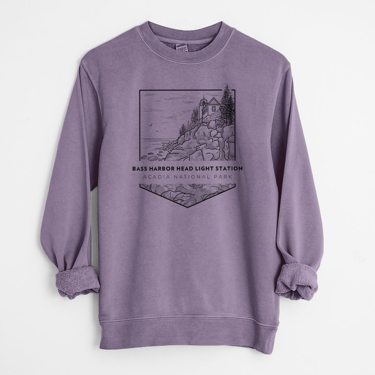 Bass Harbor Head Light Station - Acadia National Park - Unisex Pigment Dyed Crew Sweatshirt