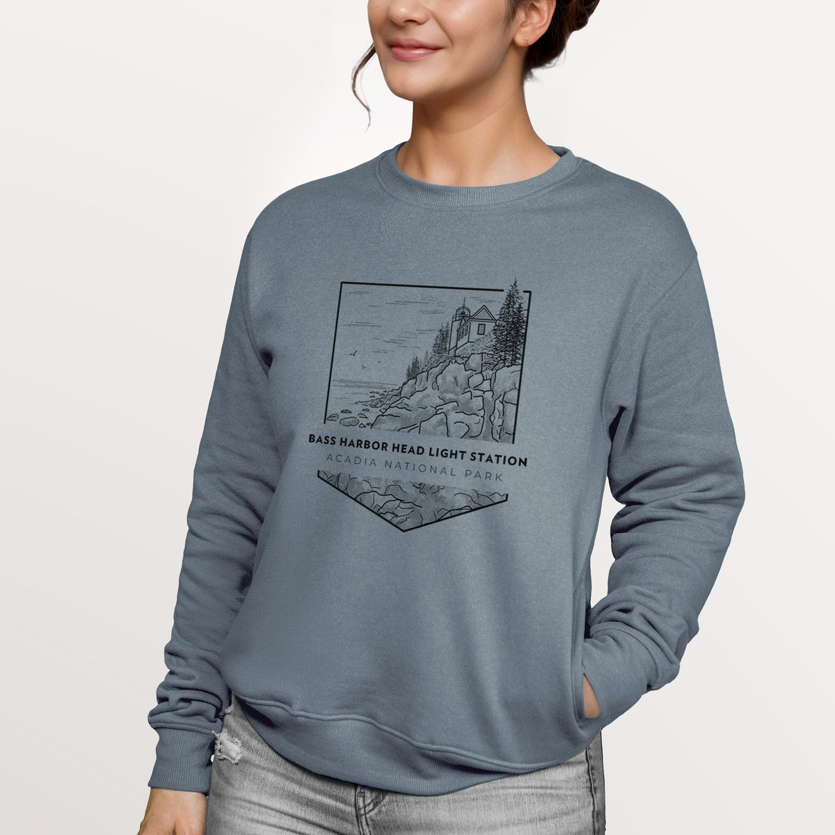 Bass Harbor Head Light Station - Acadia National Park  - Unisex Reclaimed Crewneck Sweatshirt