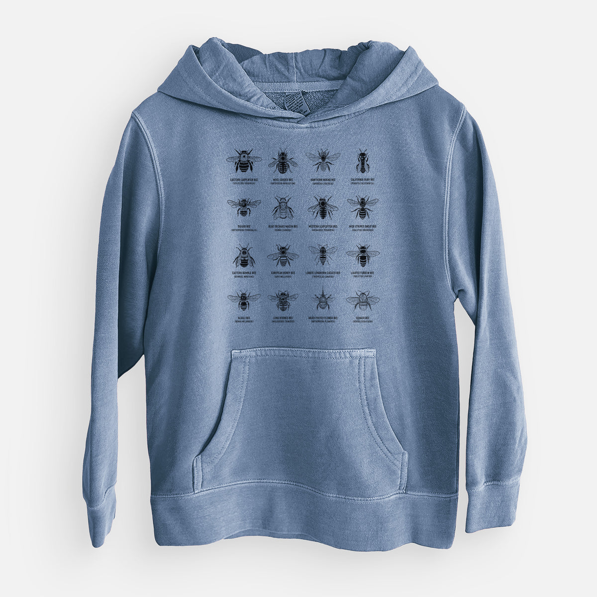 Bee Chart - Bees in North America - Youth Pigment Dyed Hoodie