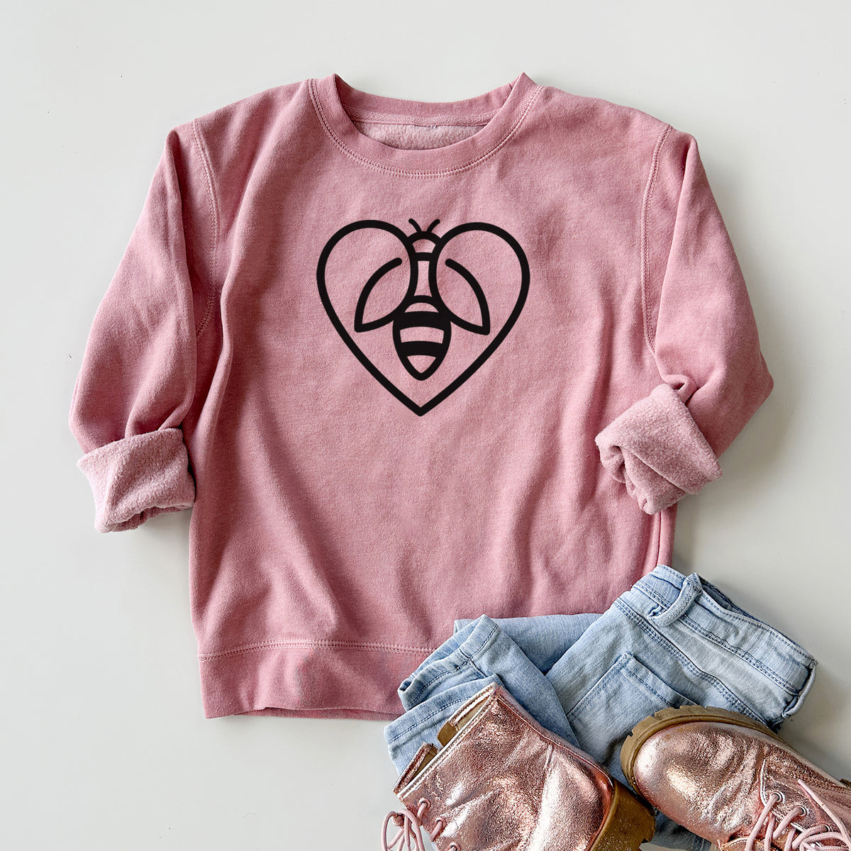 Bee Heart Icon - Youth Lightweight Crewneck Sweatshirt