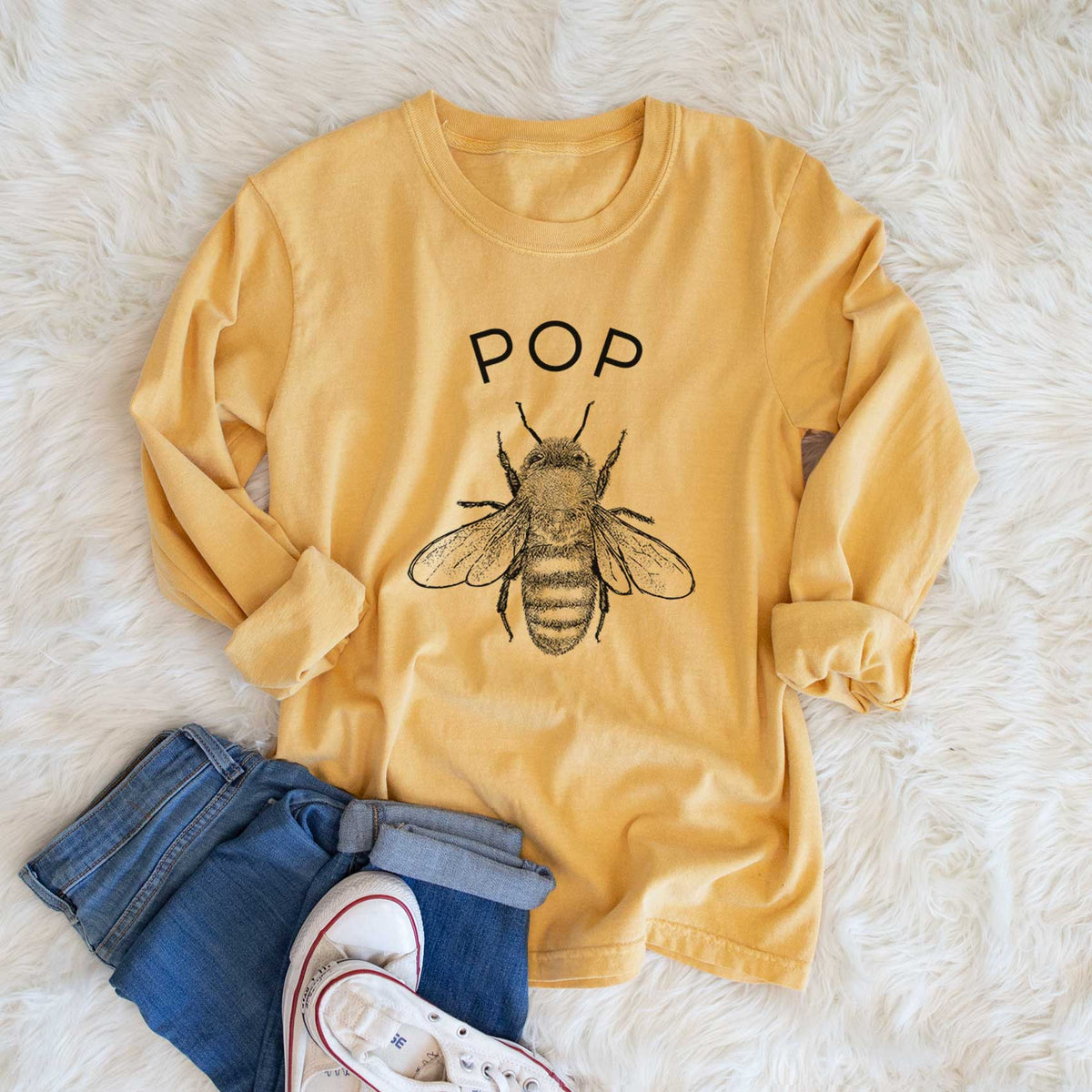 Pop Bee - Men&#39;s Heavyweight 100% Cotton Long Sleeve