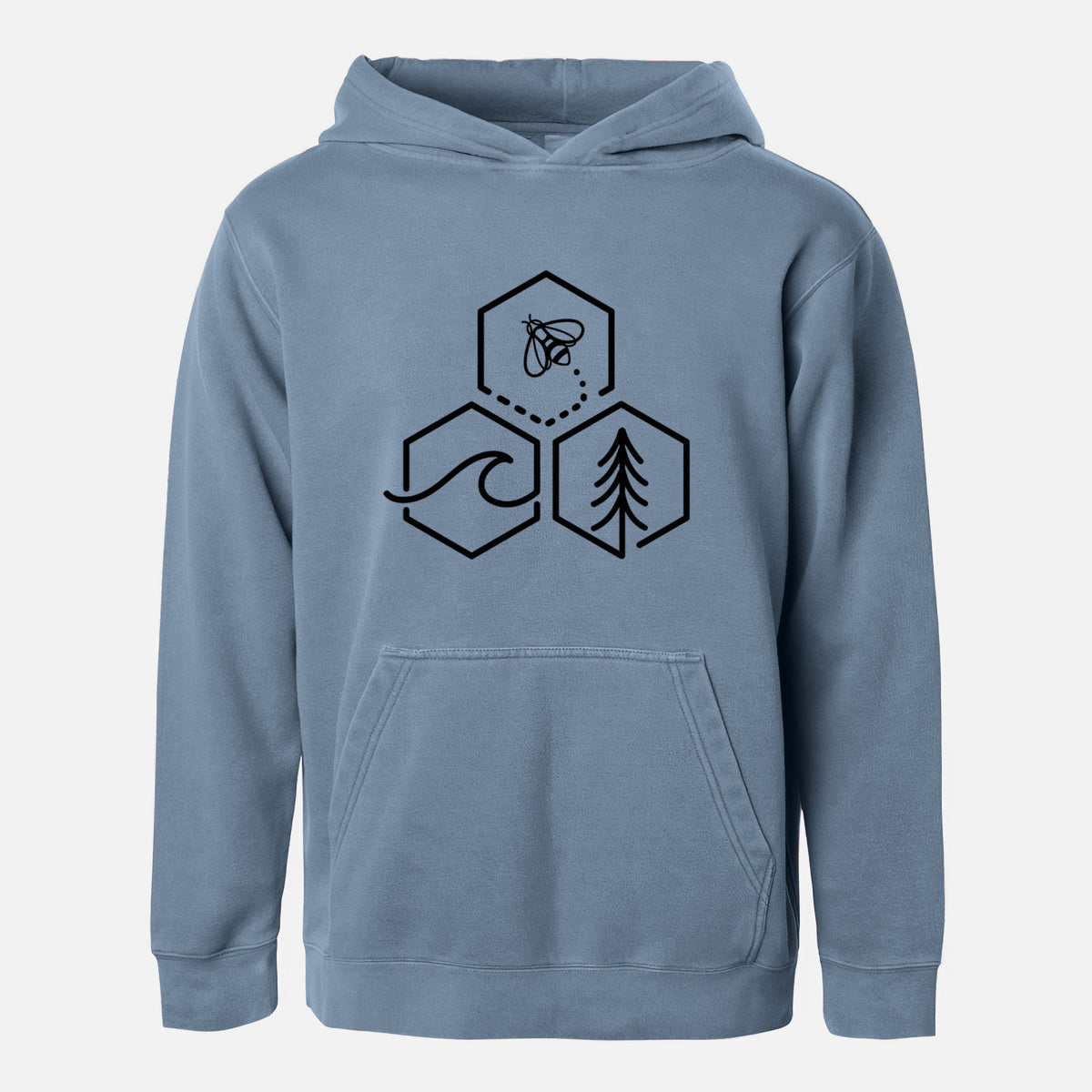 Bee-Sea-Tree Triptych - Youth Pigment Dyed Hoodie