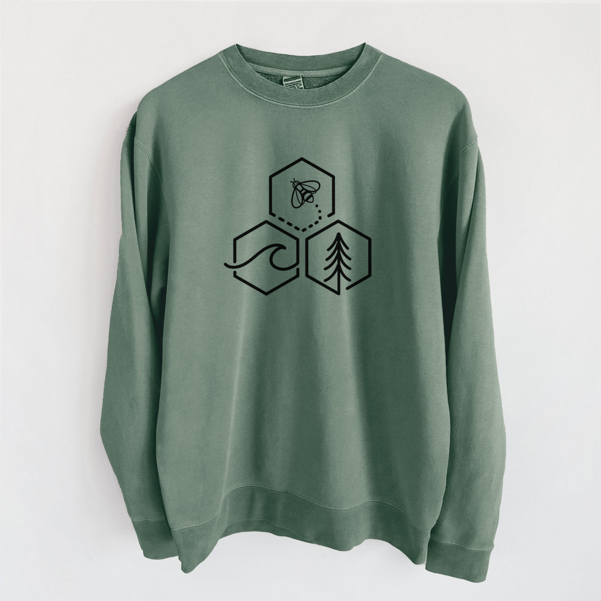 Bee-Sea-Tree Triptych - Unisex Pigment Dyed Crew Sweatshirt