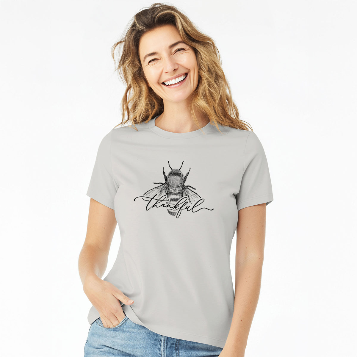 Bee Thankful - Women&#39;s Lightweight Relaxed Fit 100% Cotton Crewneck