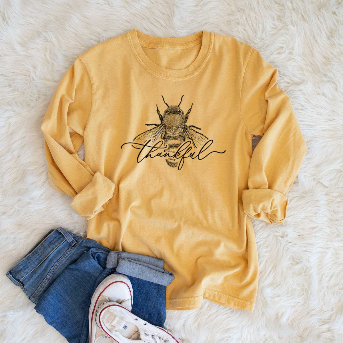 Bee Thankful - Men&#39;s Heavyweight 100% Cotton Long Sleeve