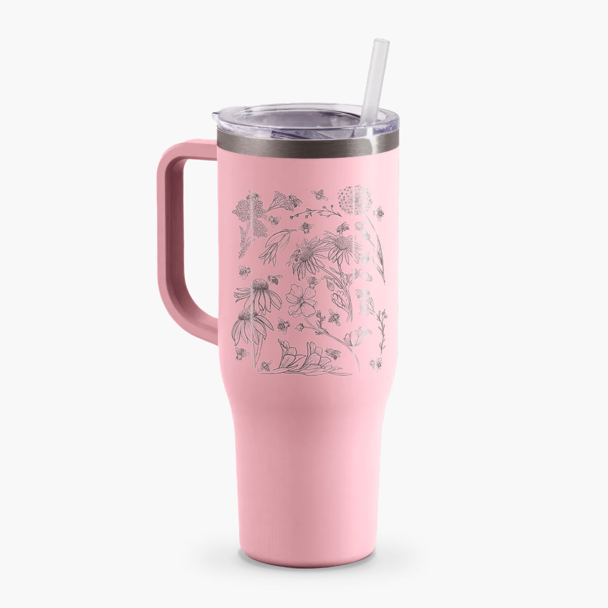 Bees &amp; Blooms - Honeybees with Wildflowers - 40oz Tumbler with Handle