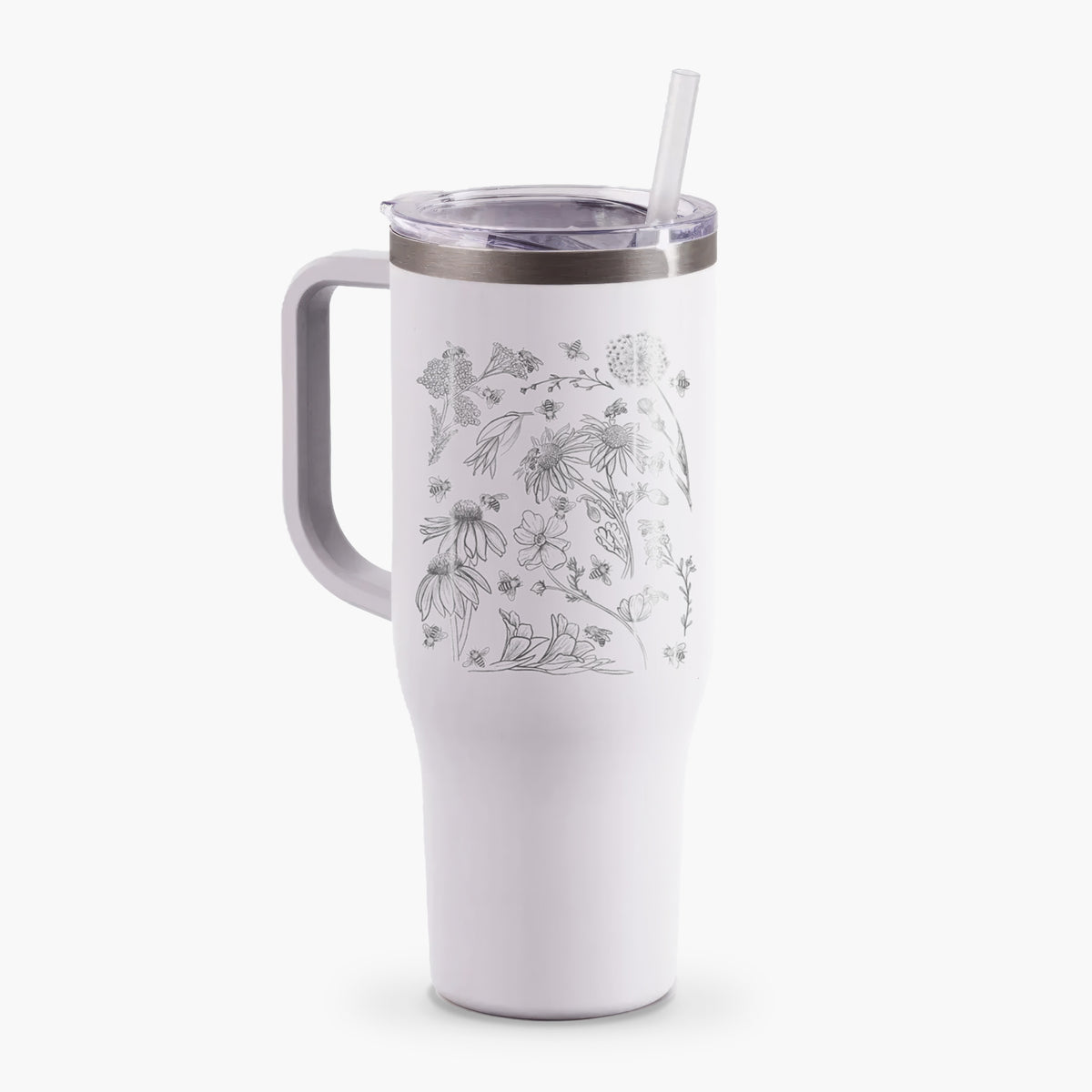 Bees &amp; Blooms - Honeybees with Wildflowers - 40oz Tumbler with Handle