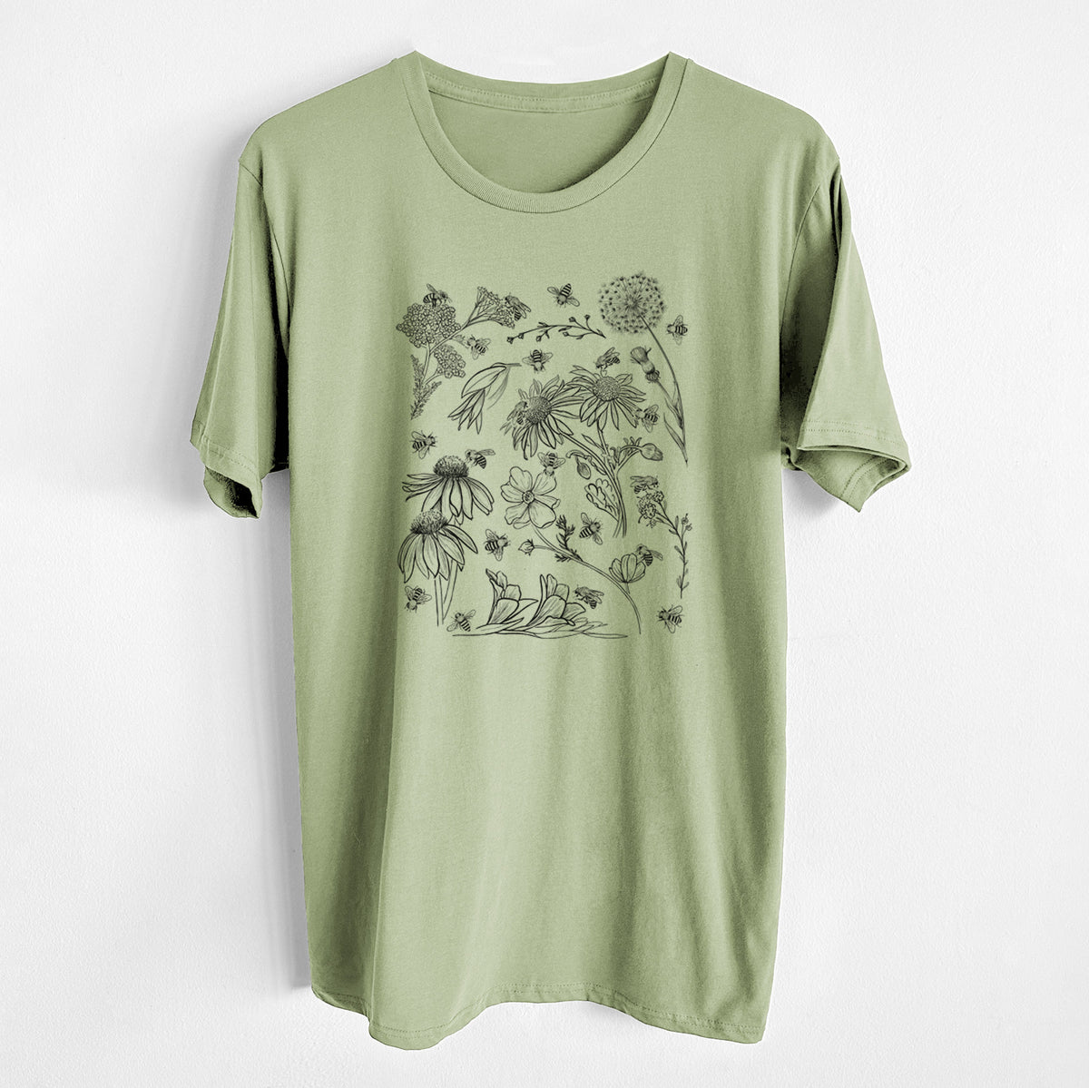 CLOSEOUT - Bees &amp; Blooms - Honeybees with Wildflowers - Unisex Crewneck - Made in USA - 100% Organic Cotton