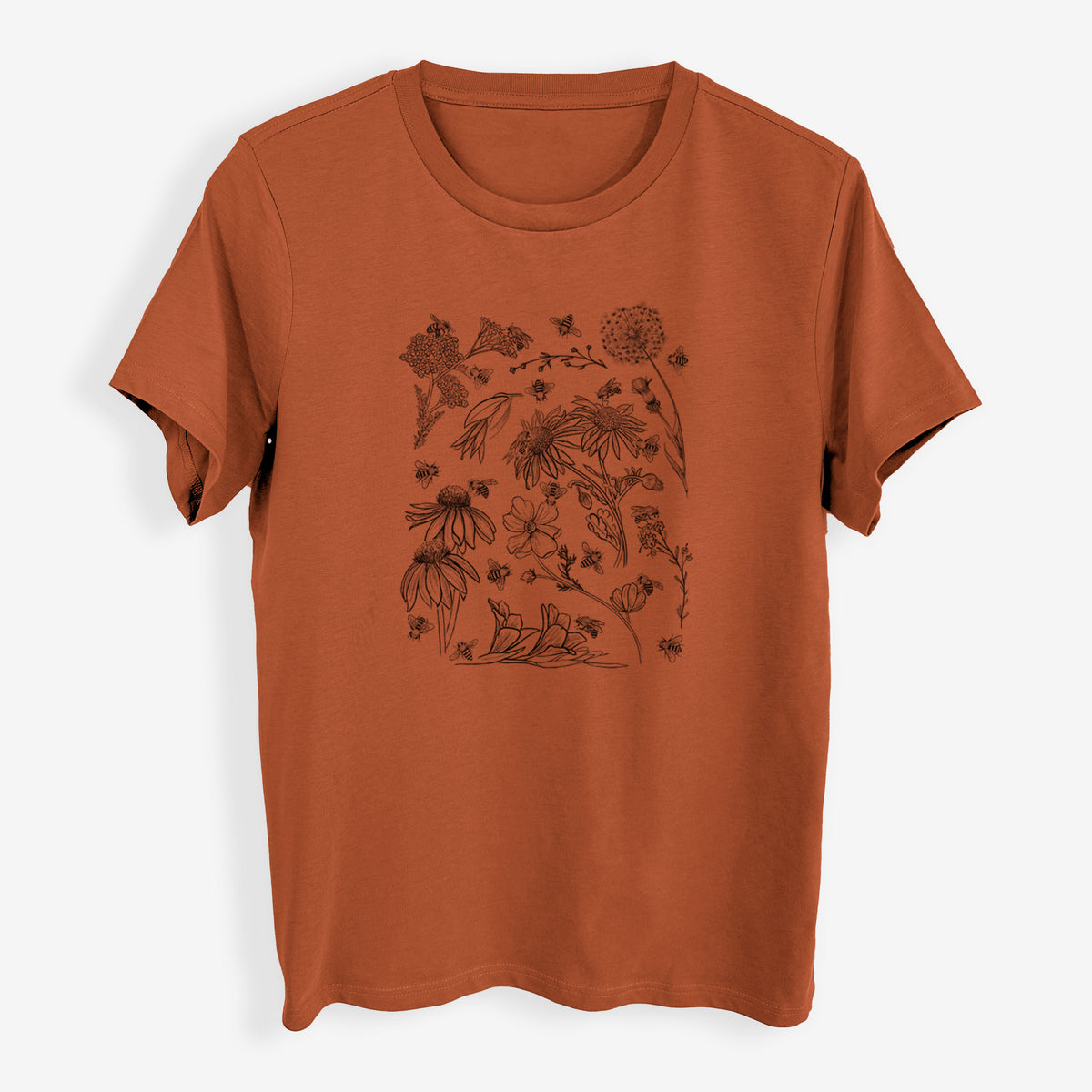 Bees &amp; Blooms - Honeybees with Wildflowers - Womens Everyday Maple Tee