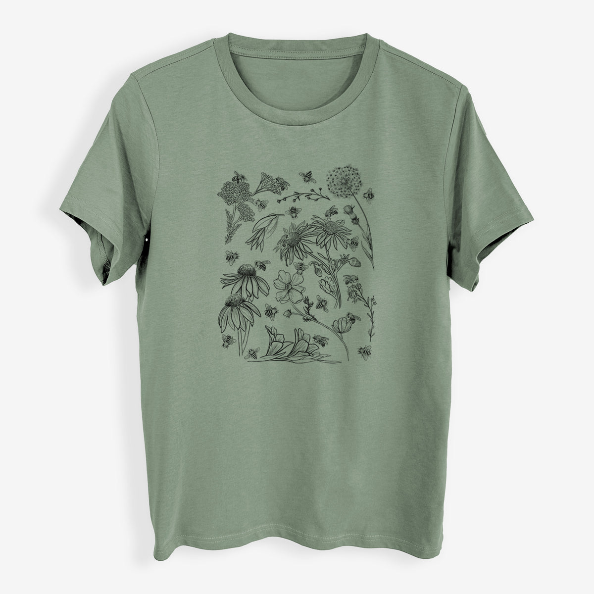 Bees &amp; Blooms - Honeybees with Wildflowers - Womens Everyday Maple Tee