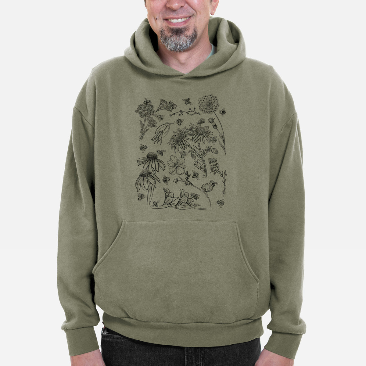 Bees &amp; Blooms - Honeybees with Wildflowers  - Bodega Midweight Hoodie