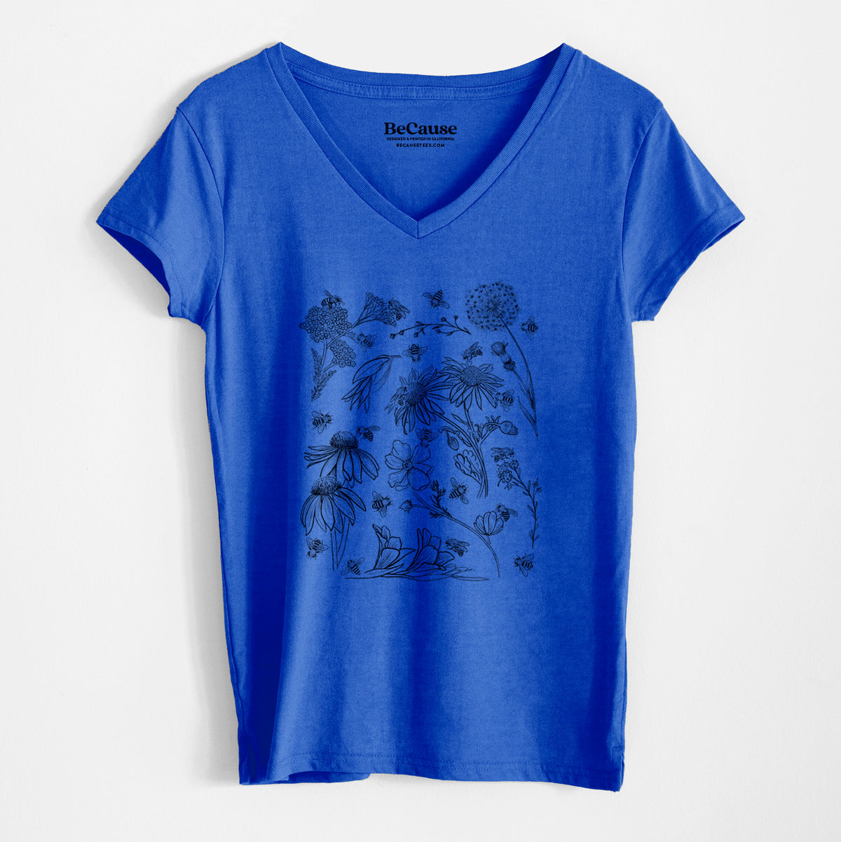 Bees &amp; Blooms - Honeybees with Wildflowers - Women&#39;s 100% Recycled V-neck