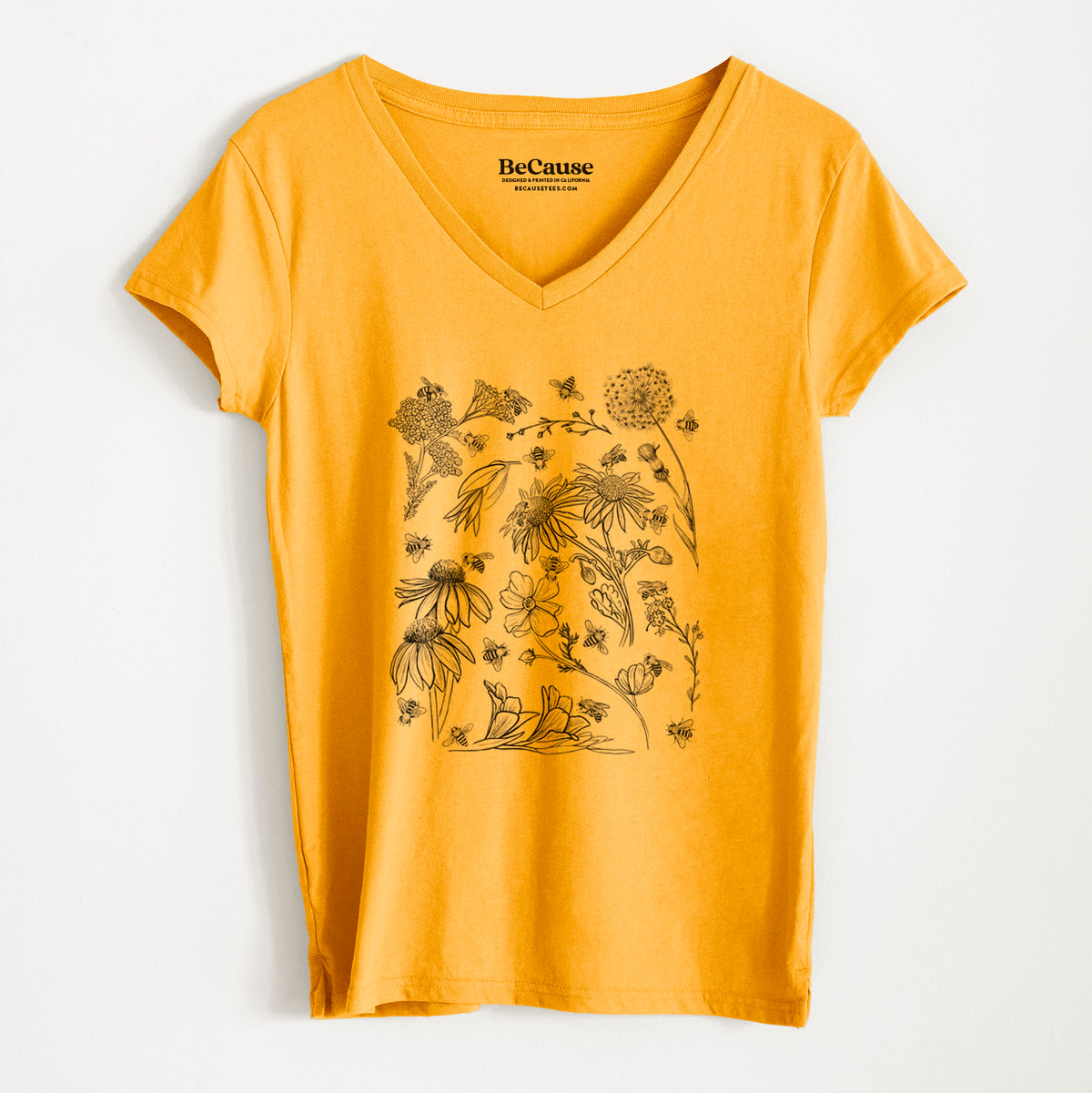 Bees &amp; Blooms - Honeybees with Wildflowers - Women&#39;s 100% Recycled V-neck