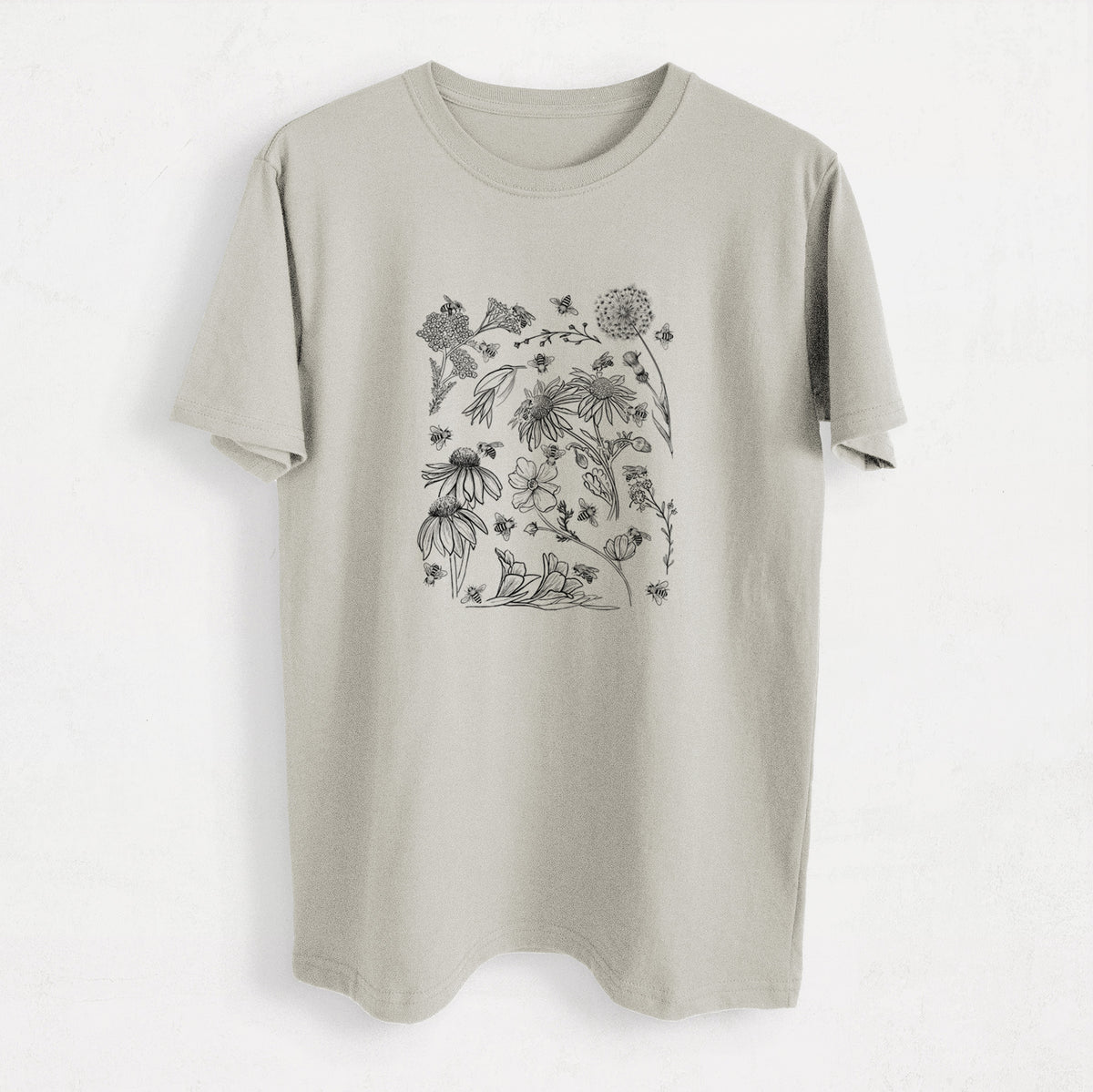 Bees &amp; Blooms - Honeybees with Wildflowers - Heavyweight Men&#39;s 100% Organic Cotton Tee