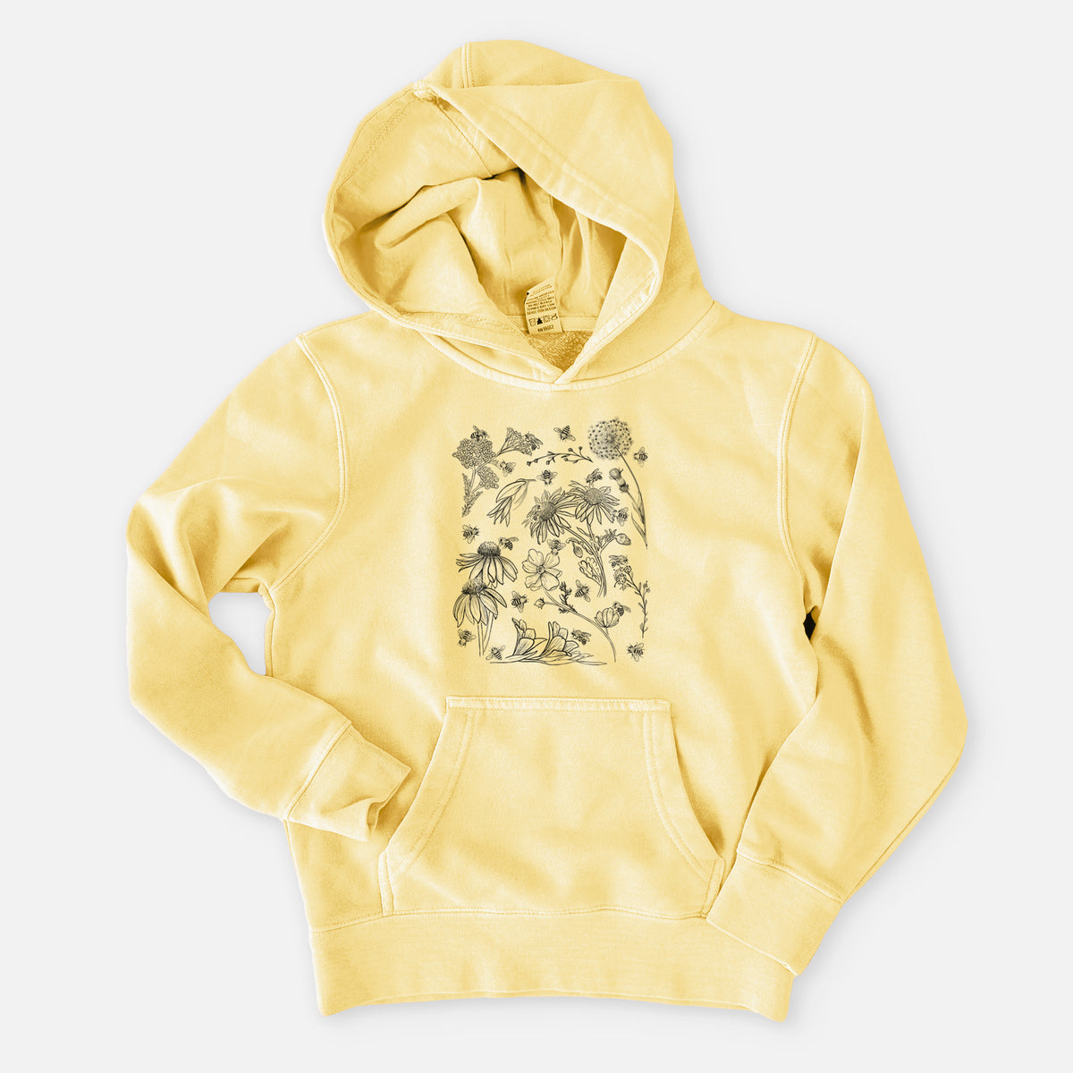 Bees &amp; Blooms - Honeybees with Wildflowers - Youth Pigment Dyed Hoodie