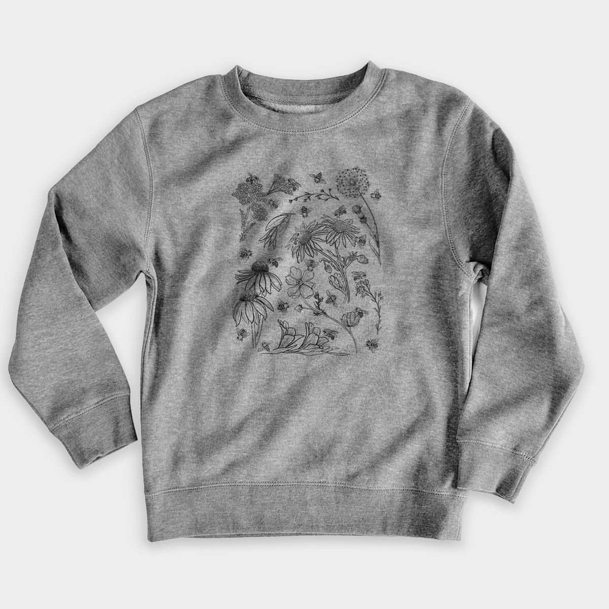 Bees &amp; Blooms - Honeybees with Wildflowers - Youth Lightweight Crewneck Sweatshirt