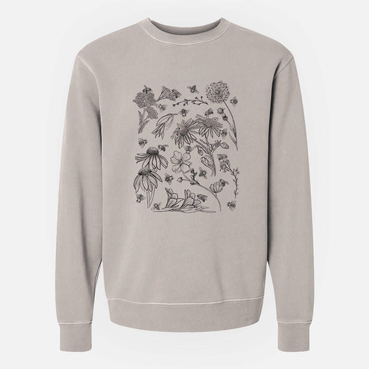 Bees &amp; Blooms - Honeybees with Wildflowers - Unisex Pigment Dyed Crew Sweatshirt