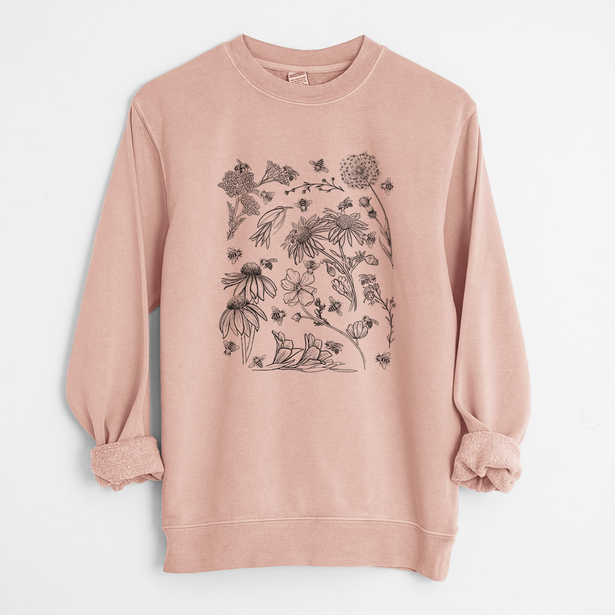 Bees &amp; Blooms - Honeybees with Wildflowers - Unisex Pigment Dyed Crew Sweatshirt