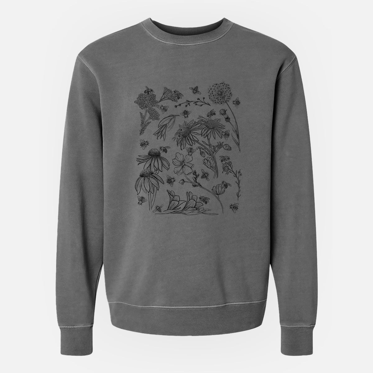 Bees &amp; Blooms - Honeybees with Wildflowers - Unisex Pigment Dyed Crew Sweatshirt