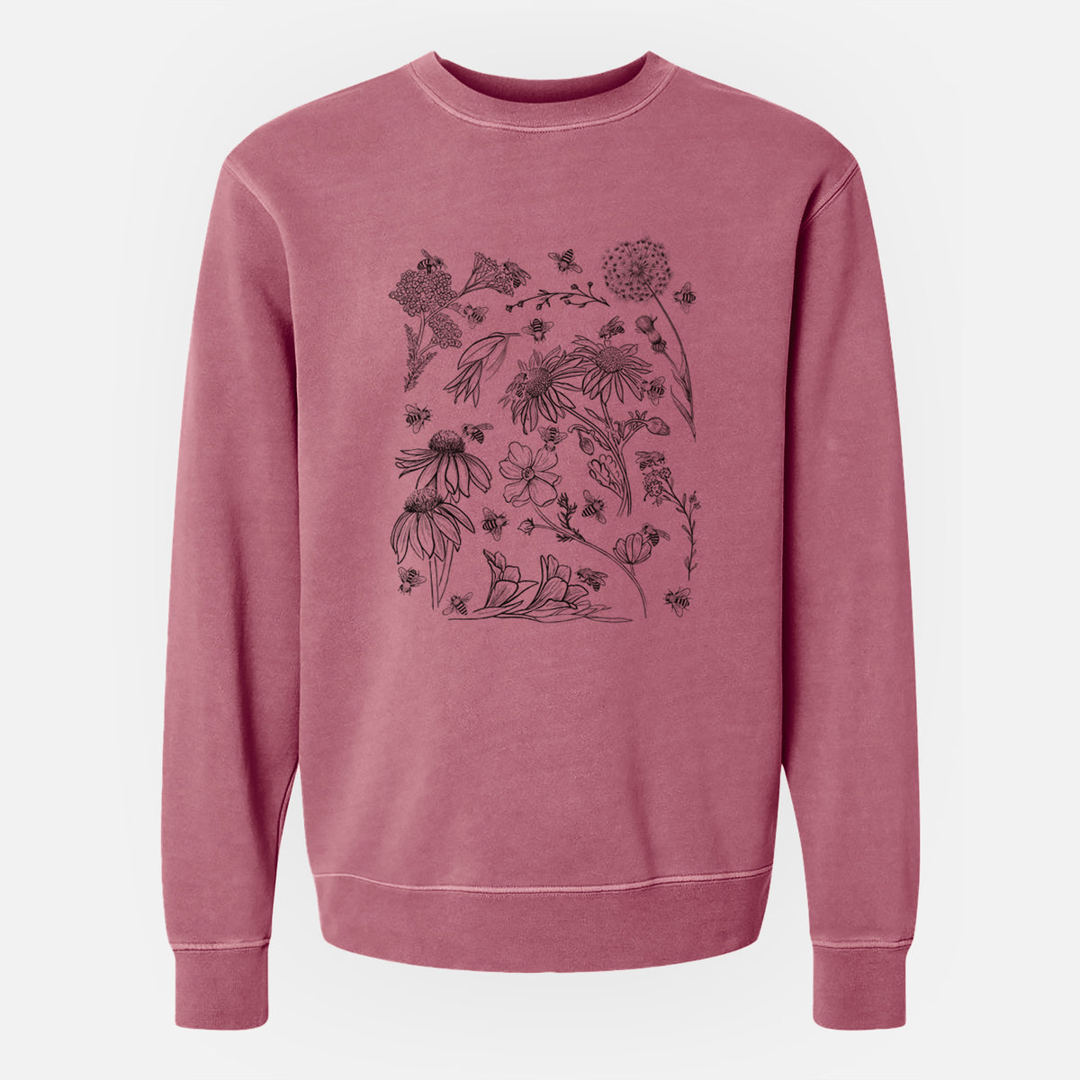 Bees &amp; Blooms - Honeybees with Wildflowers - Unisex Pigment Dyed Crew Sweatshirt