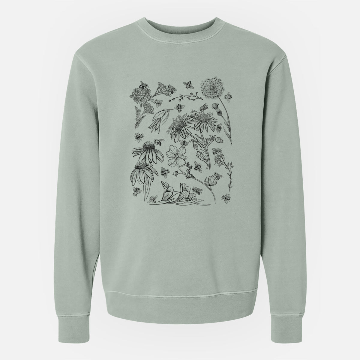 Bees &amp; Blooms - Honeybees with Wildflowers - Unisex Pigment Dyed Crew Sweatshirt