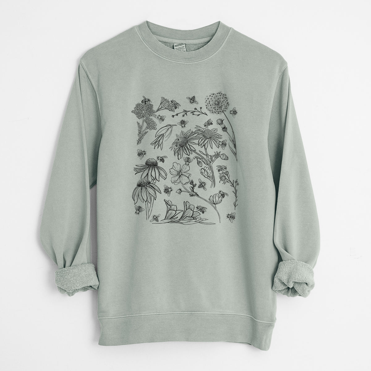 Bees &amp; Blooms - Honeybees with Wildflowers - Unisex Pigment Dyed Crew Sweatshirt