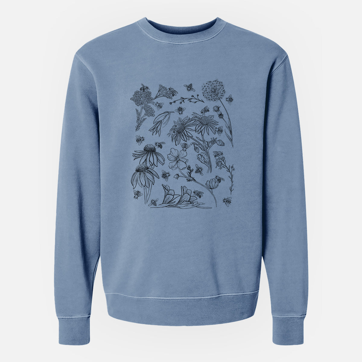 Bees &amp; Blooms - Honeybees with Wildflowers - Unisex Pigment Dyed Crew Sweatshirt