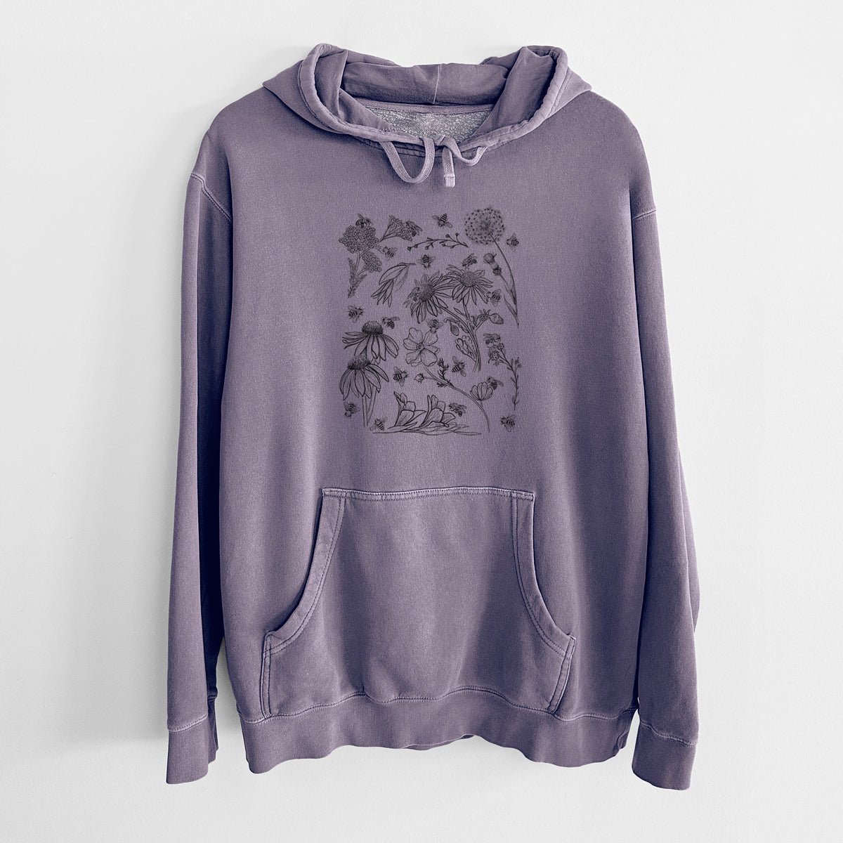 Bees &amp; Blooms - Honeybees with Wildflowers - Unisex Pigment Dyed Hoodie