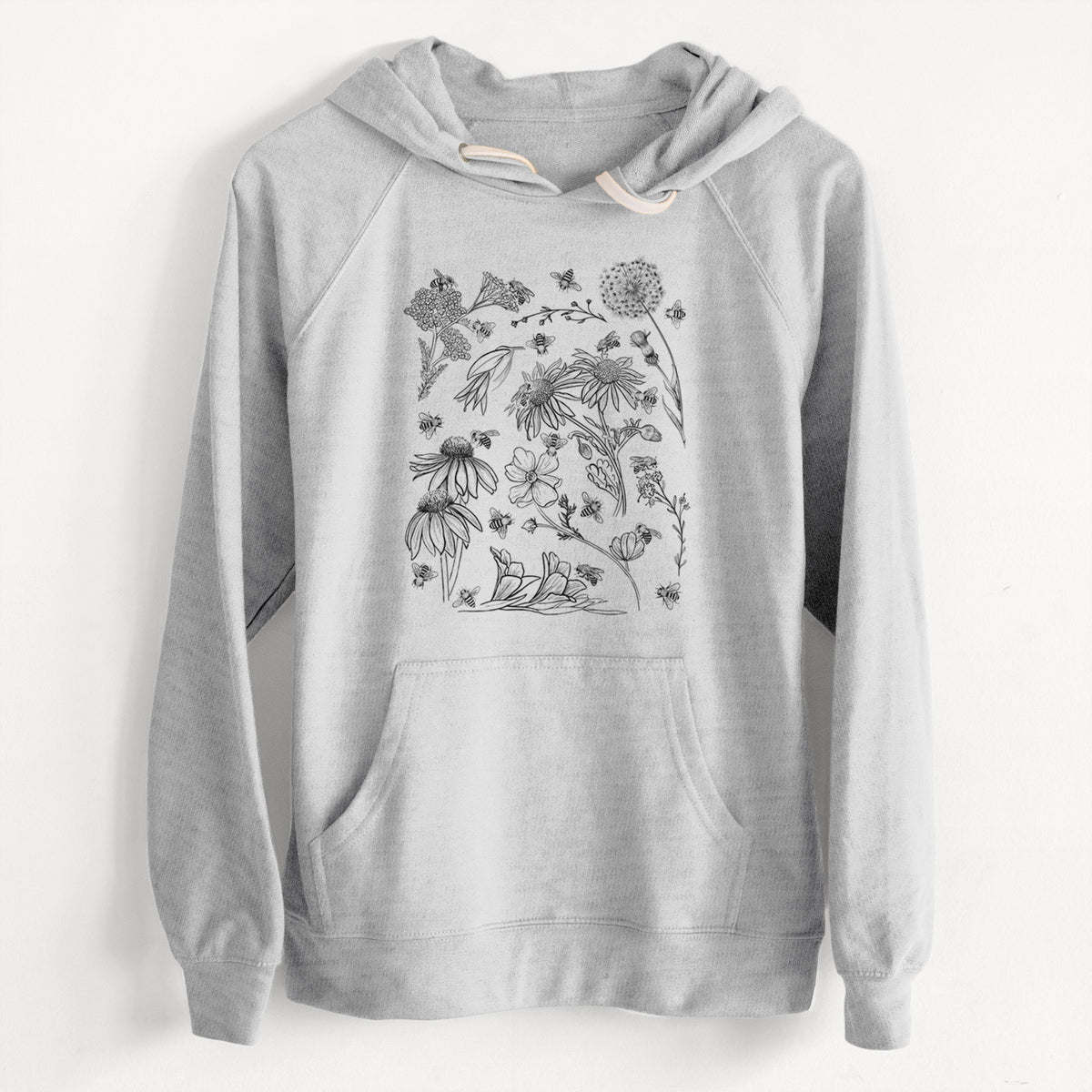 Bees &amp; Blooms - Honeybees with Wildflowers  - Unisex Slim Fit Loopback Terry Hoodie