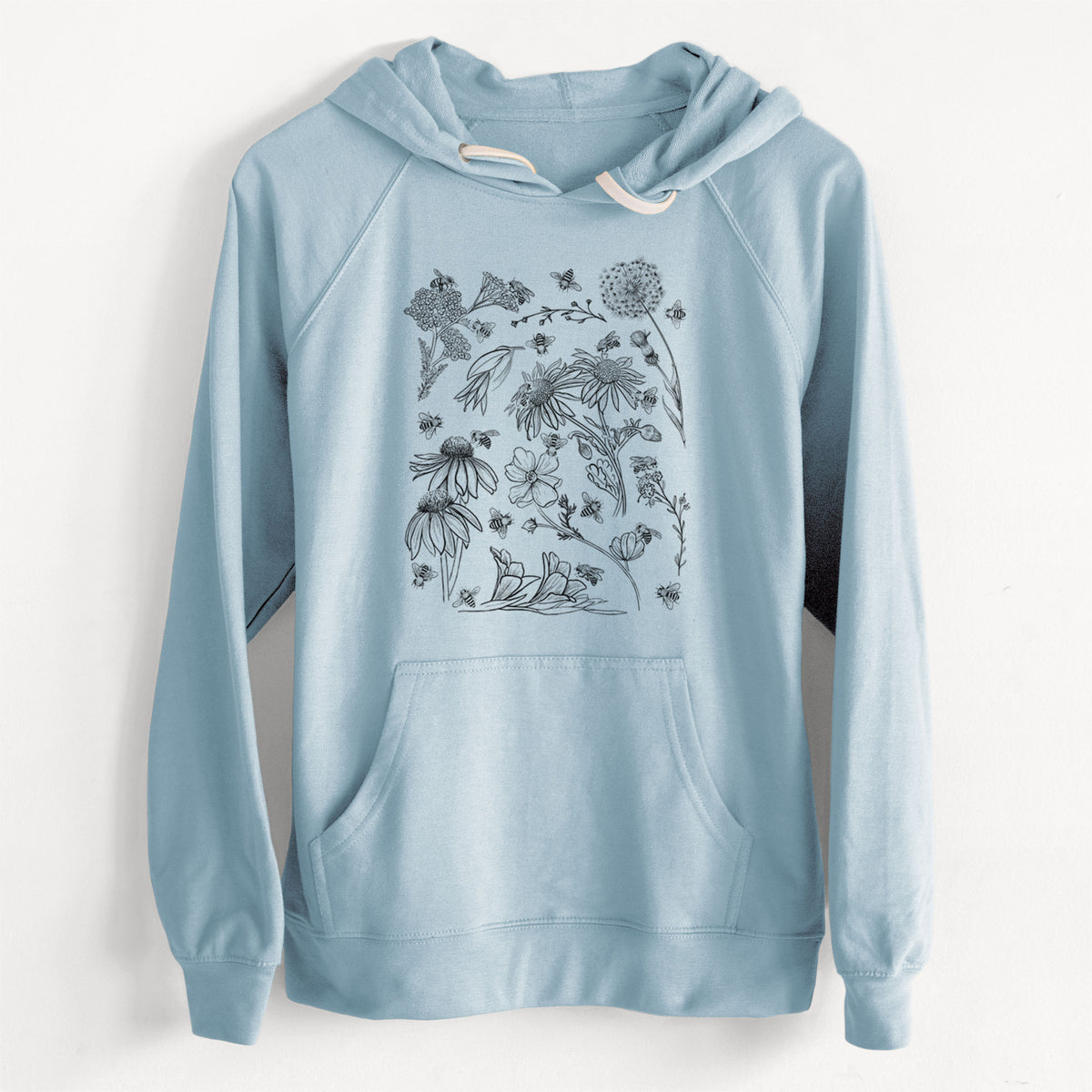 Bees &amp; Blooms - Honeybees with Wildflowers  - Unisex Slim Fit Loopback Terry Hoodie