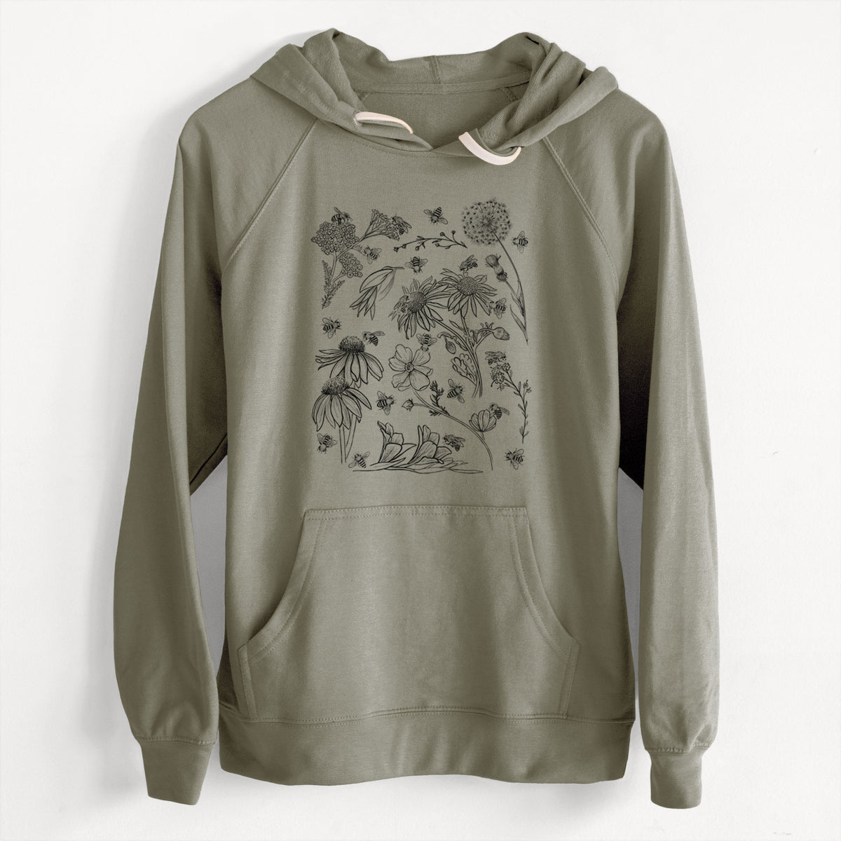 Bees &amp; Blooms - Honeybees with Wildflowers  - Unisex Slim Fit Loopback Terry Hoodie