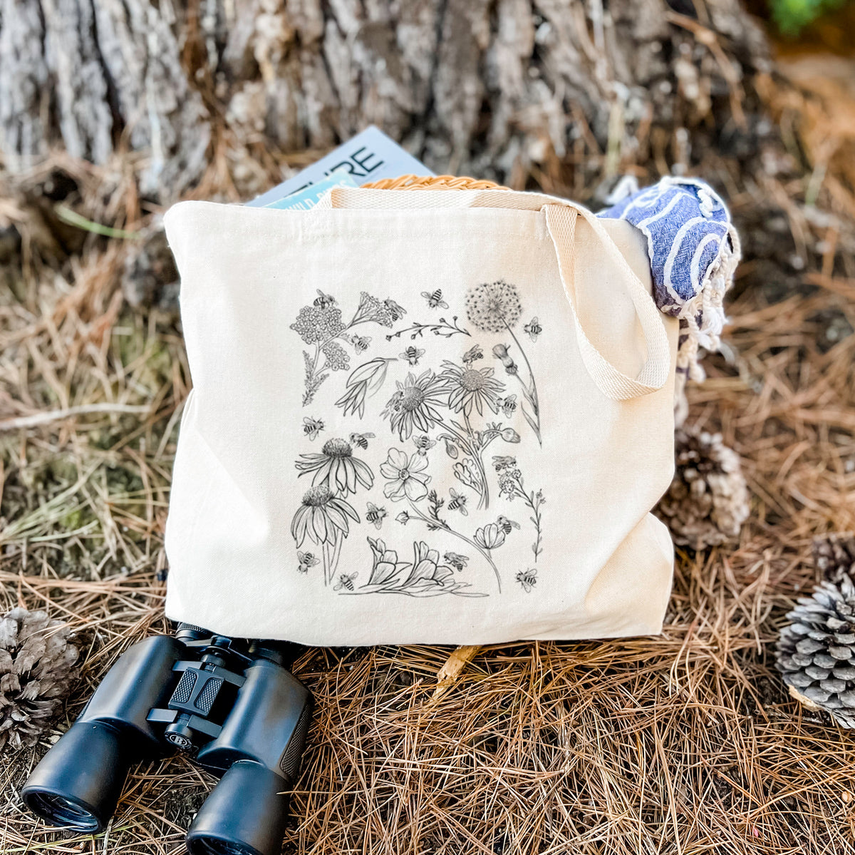 Bees &amp; Blooms - Honeybees with Wildflowers - Tote Bag