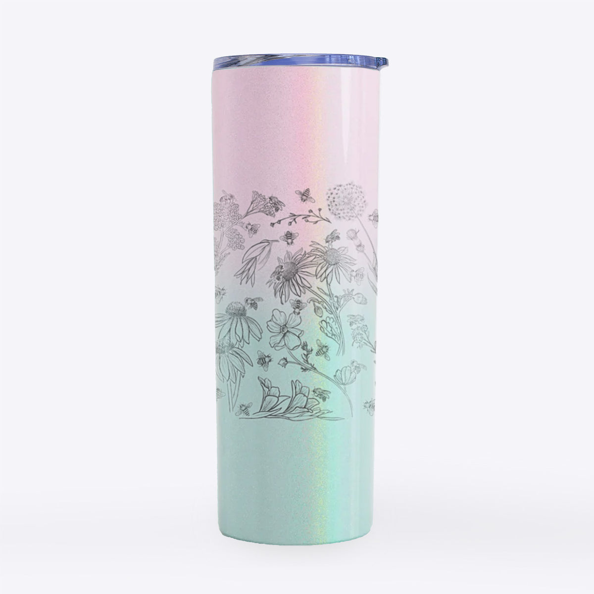 Bees &amp; Blooms - Honeybees with Wildflowers - 20oz Skinny Tumbler