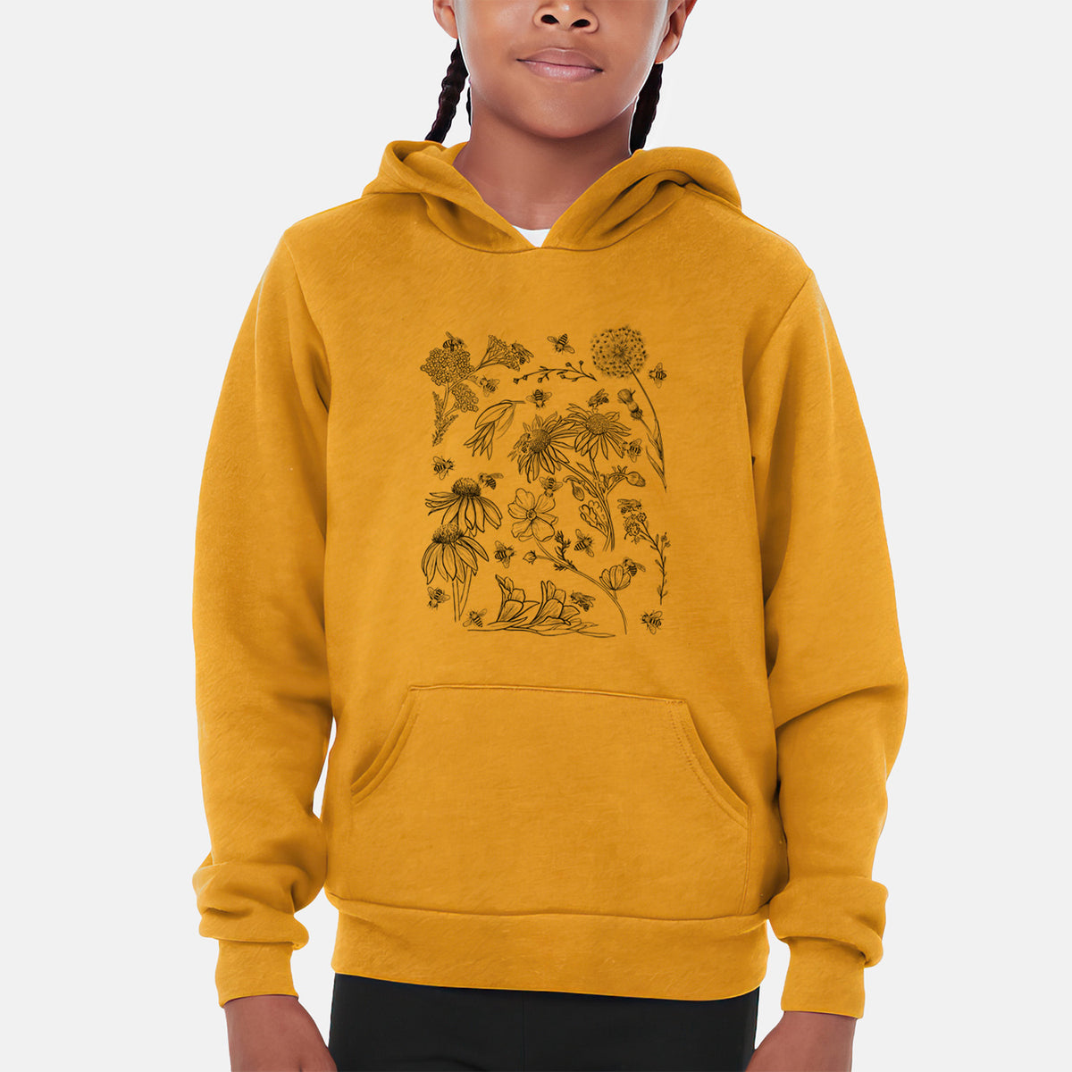 Bees &amp; Blooms - Honeybees with Wildflowers - Youth Hoodie Sweatshirt