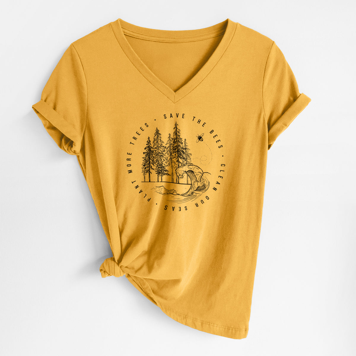 Save the Bees, Clean our Seas, Plant more Trees - Women&#39;s Lightweight Relaxed Fit 100% Cotton V-neck
