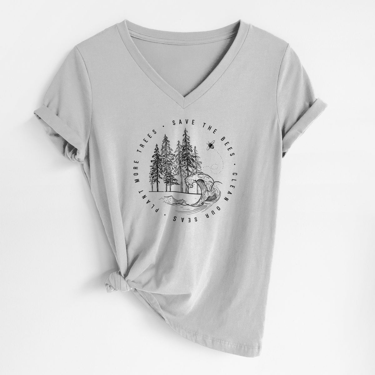 Save the Bees, Clean our Seas, Plant more Trees - Women&#39;s Lightweight Relaxed Fit 100% Cotton V-neck