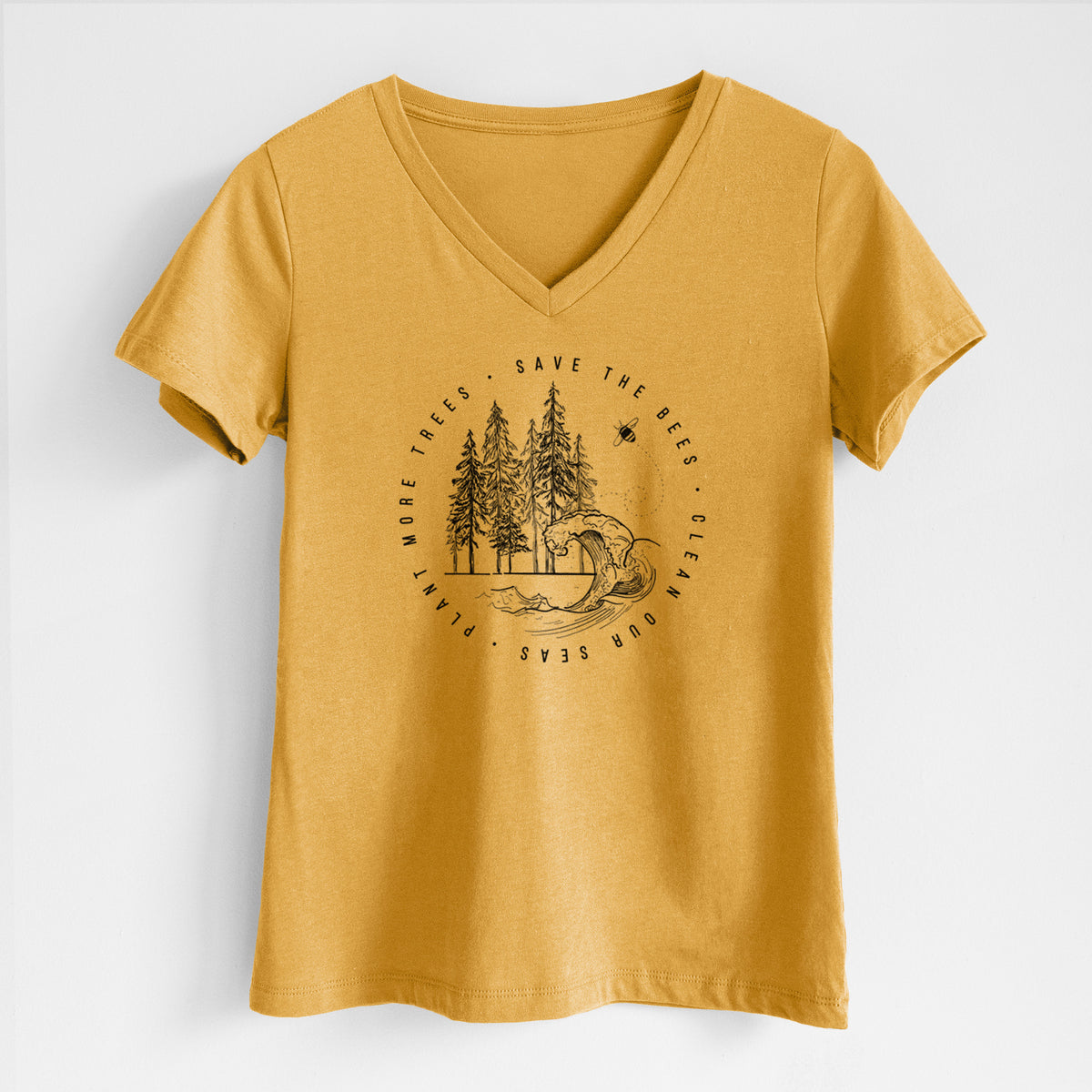 Save the Bees, Clean our Seas, Plant more Trees - Women&#39;s Lightweight Relaxed Fit 100% Cotton V-neck