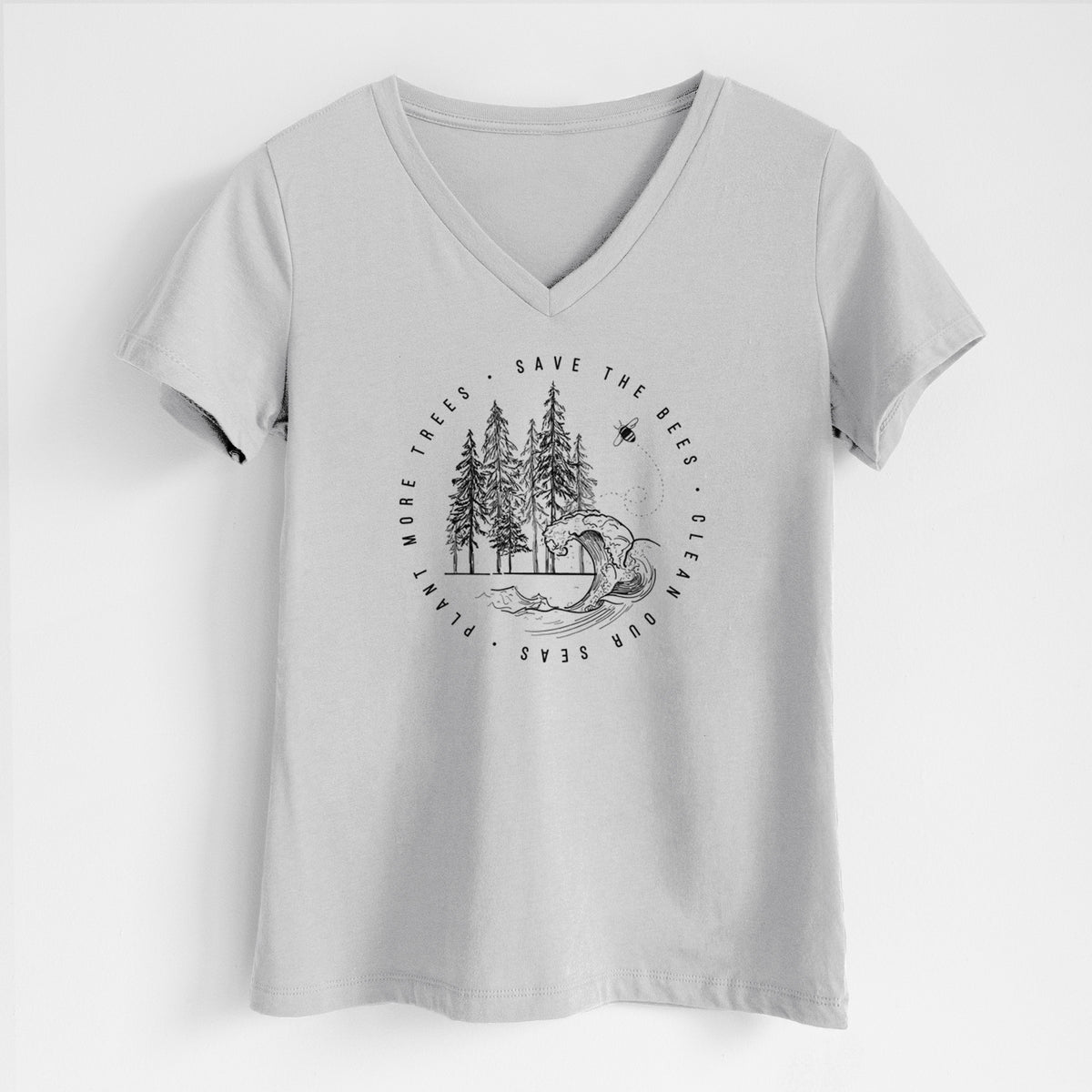 Save the Bees, Clean our Seas, Plant more Trees - Women&#39;s Lightweight Relaxed Fit 100% Cotton V-neck