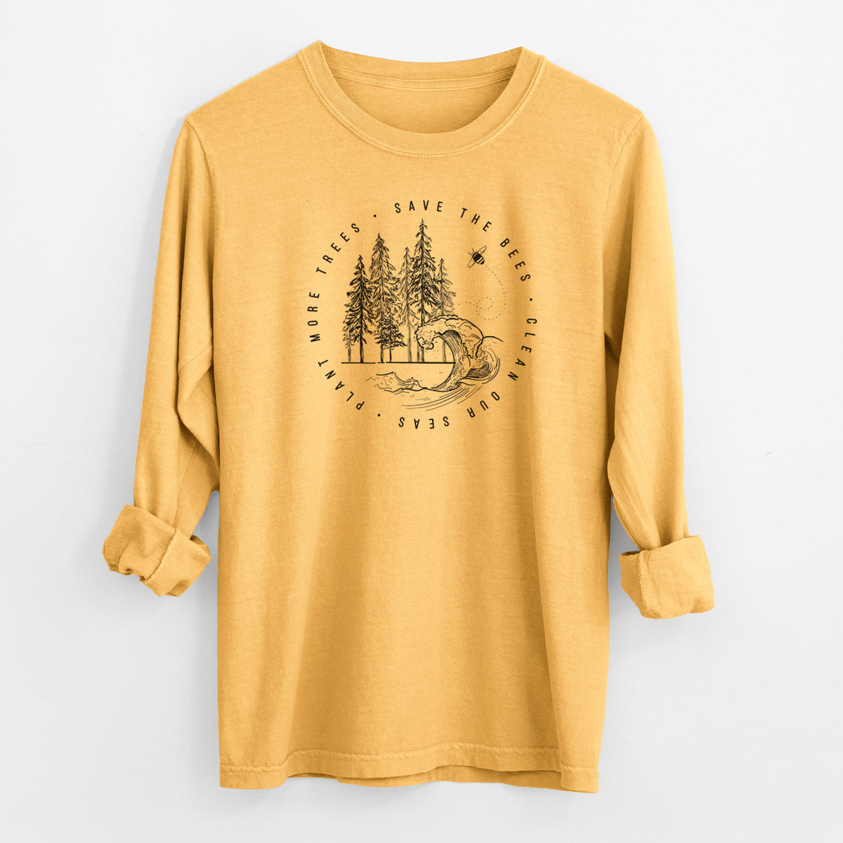 Save the Bees, Clean our Seas, Plant more Trees - Men&#39;s Heavyweight 100% Cotton Long Sleeve