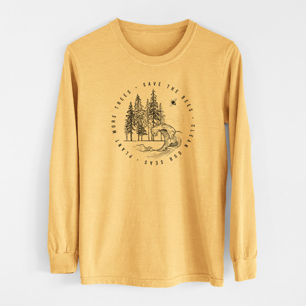 Save the Bees, Clean our Seas, Plant more Trees - Men&#39;s Heavyweight 100% Cotton Long Sleeve