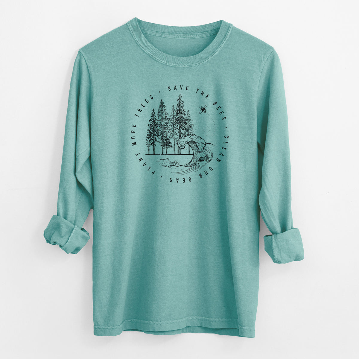 Save the Bees, Clean our Seas, Plant more Trees - Men&#39;s Heavyweight 100% Cotton Long Sleeve