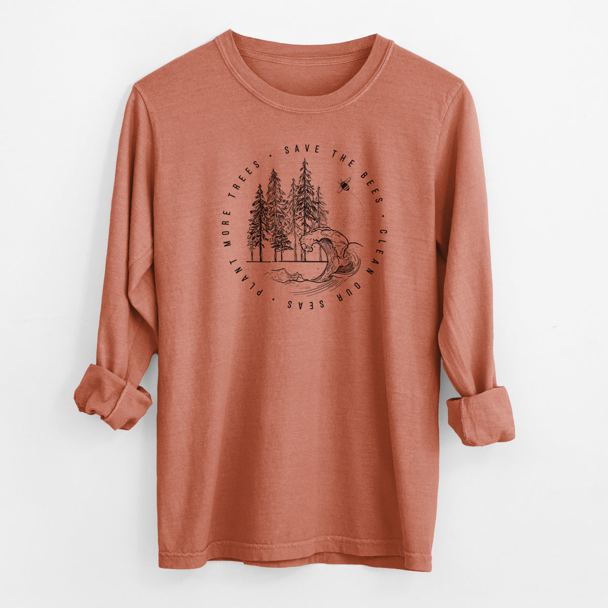 Save the Bees, Clean our Seas, Plant more Trees - Men&#39;s Heavyweight 100% Cotton Long Sleeve