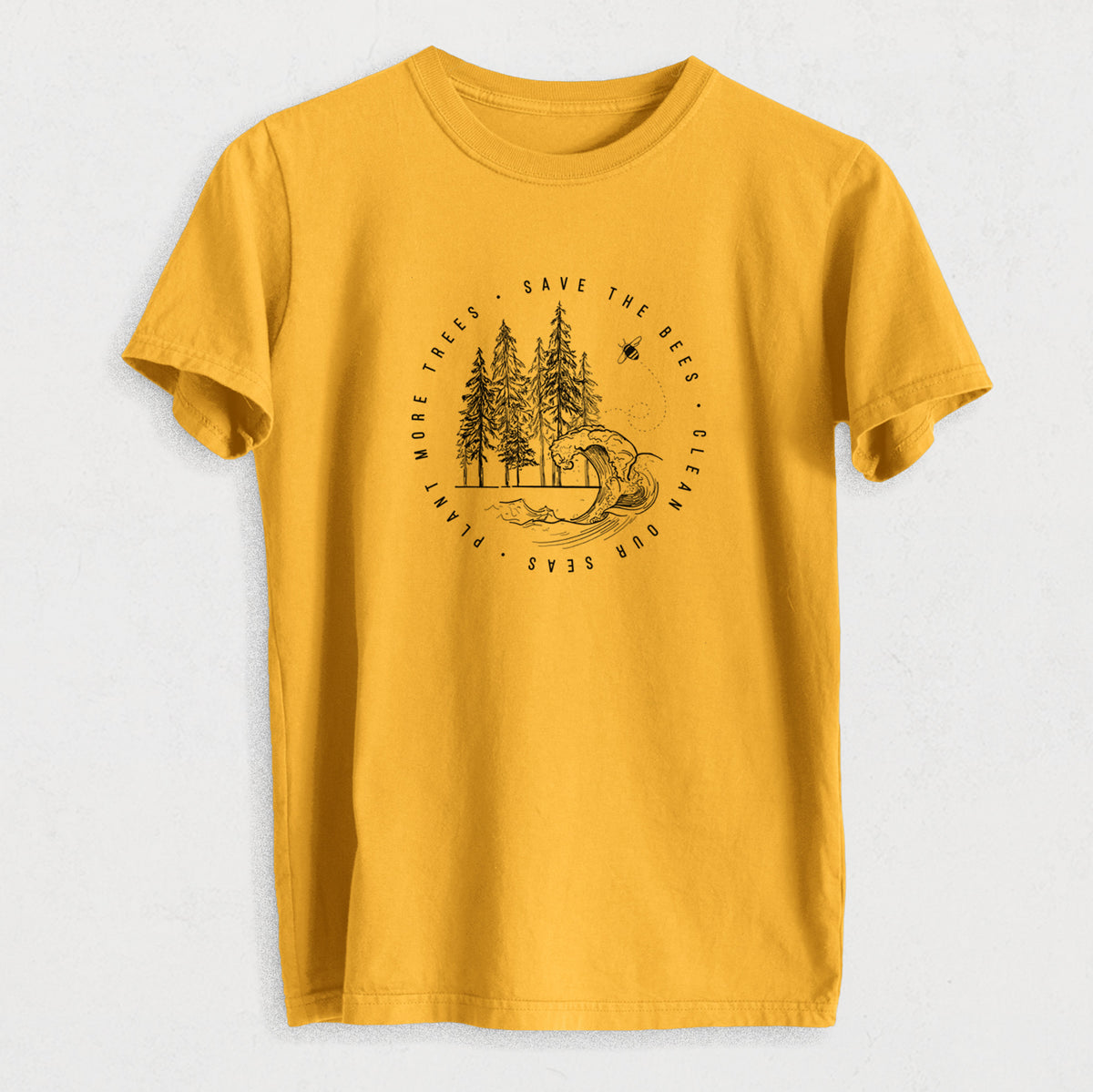 Save the Bees, Clean our Seas, Plant more Trees - Heavyweight Men&#39;s 100% Organic Cotton Tee
