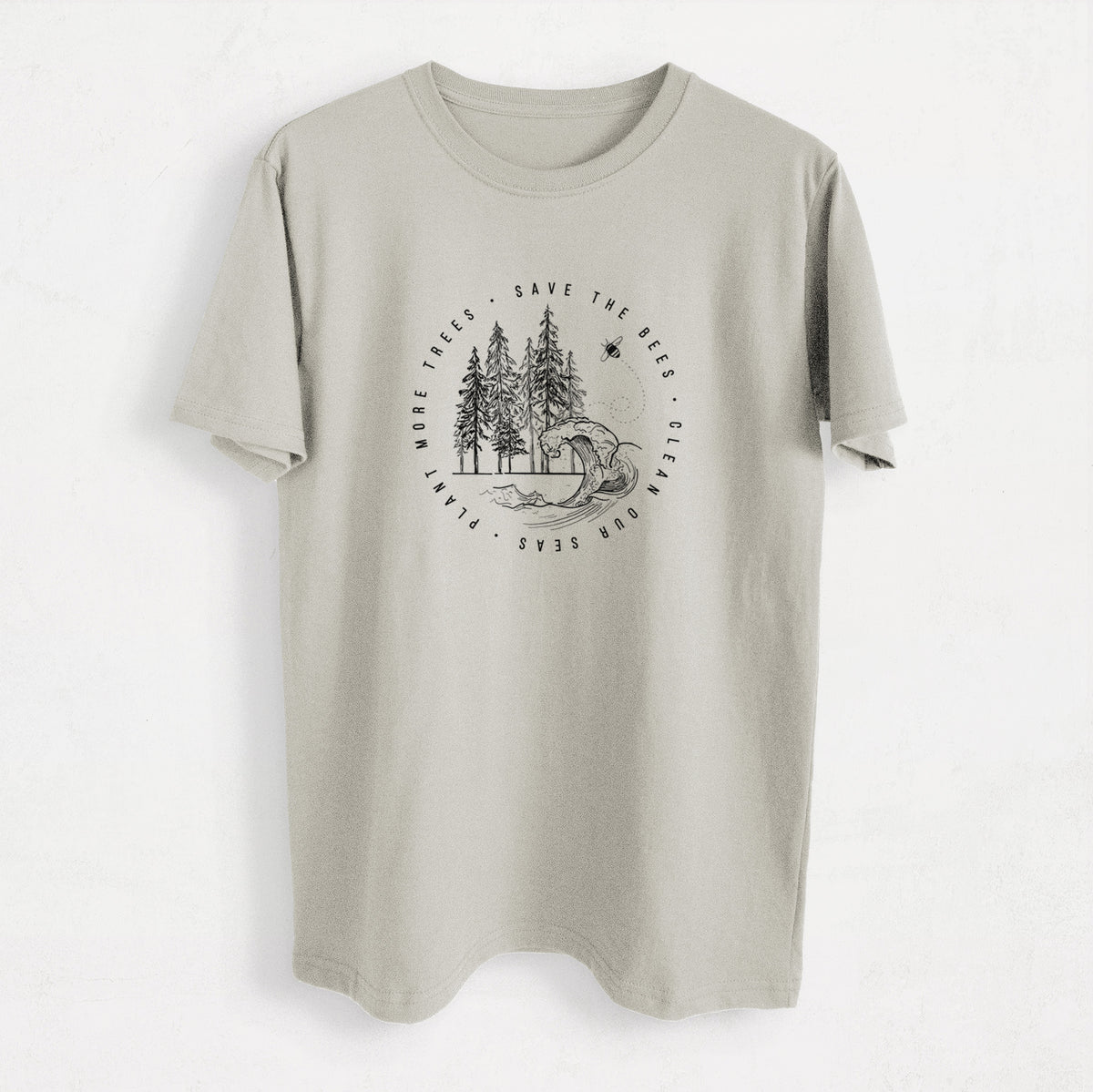 Save the Bees, Clean our Seas, Plant more Trees - Heavyweight Men&#39;s 100% Organic Cotton Tee