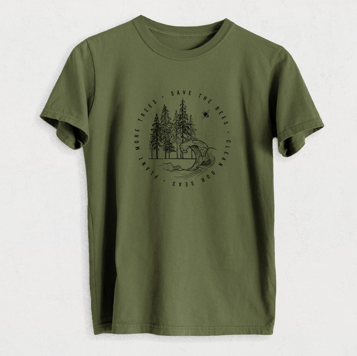 Save the Bees, Clean our Seas, Plant more Trees - Heavyweight Men&#39;s 100% Organic Cotton Tee