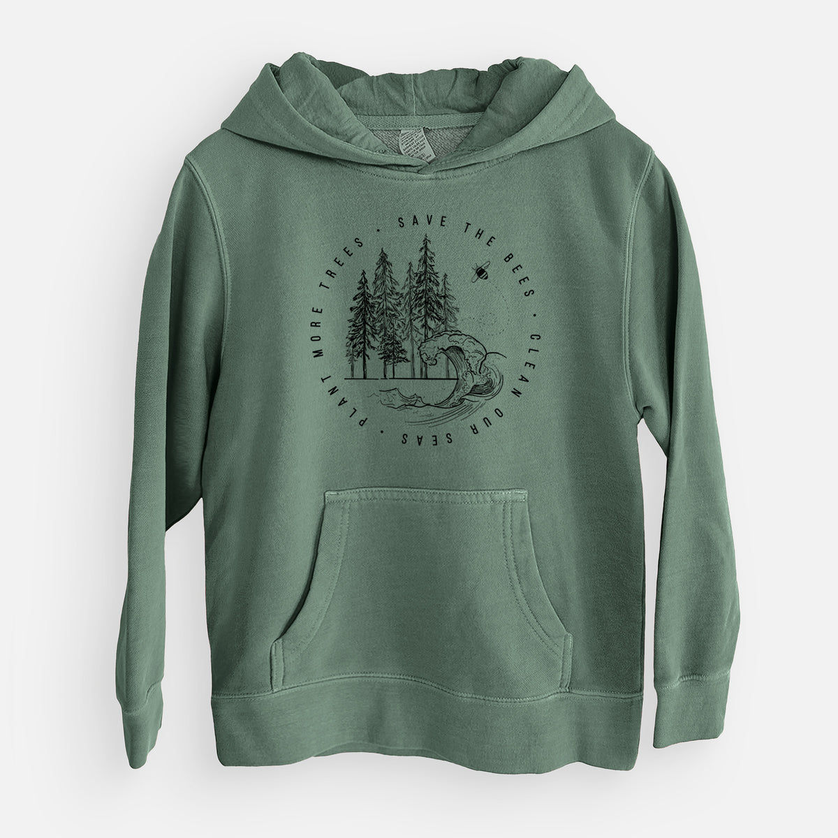 Save the Bees, Clean our Seas, Plant more Trees - Youth Pigment Dyed Hoodie