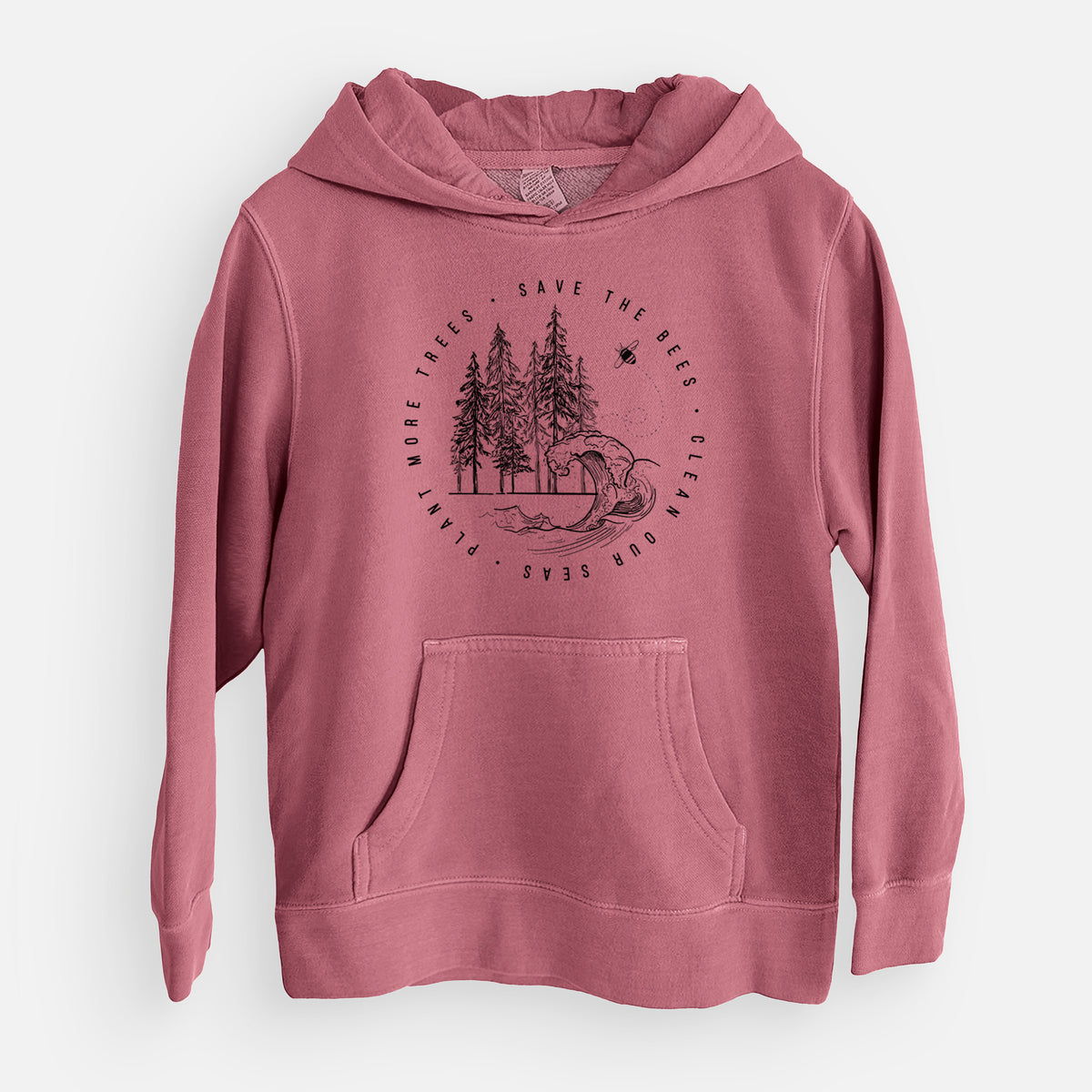 Save the Bees, Clean our Seas, Plant more Trees - Youth Pigment Dyed Hoodie