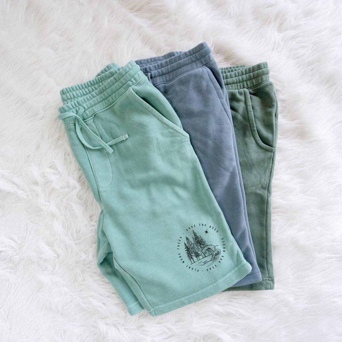 Save the Bees, Clean our Seas, Plant more Trees - Unisex Pigment Dyed Shorts